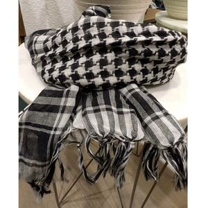 Block Nation New Kids Fan Club Scarf Black White Checkered Woven Fringe Tactical